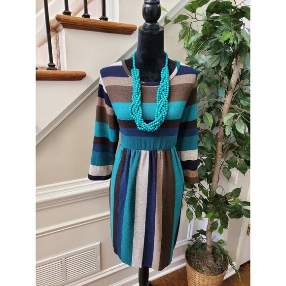 Egy California Women's Multicolor Round Neck Long Sleeve Knee Length Dress - Picture 1 of 12